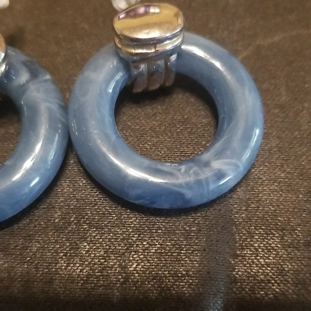 Vintage Blue Marble Look Earrings